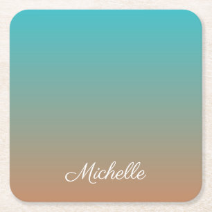Personalised brown and blue ombre square paper coaster