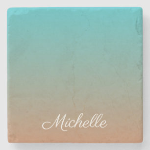 Personalised brown and blue ombre stone coaster