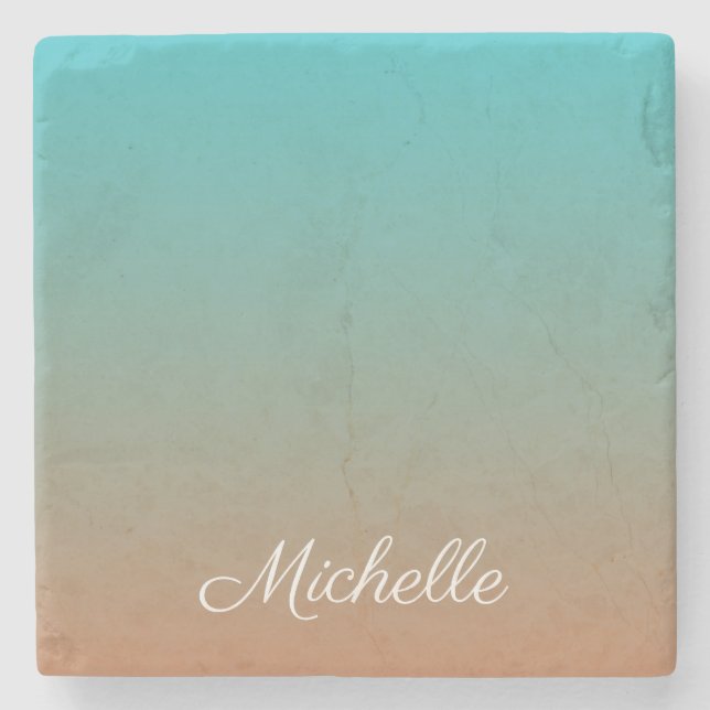 Personalised brown and blue ombre stone coaster (Front)
