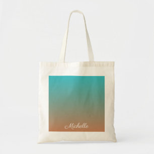 Personalised brown and blue ombre tote bag