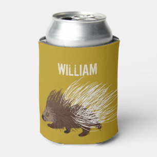 Personalised Brown and Mustard Porcupine Can Cooler