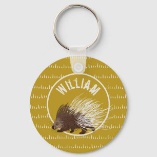 Personalised Brown and Mustard Porcupine Keychain