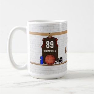 Personalised Brown and Red Basketball Jersey Coffee Mug