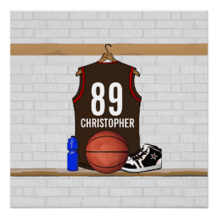 Personalised Brown and Red Basketball Jersey Poster
