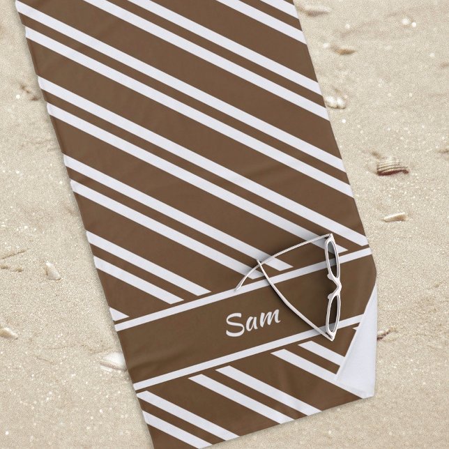 Personalised Brown and White Stripes Beach Towel (brown and white striped beach towel to be personalized.)