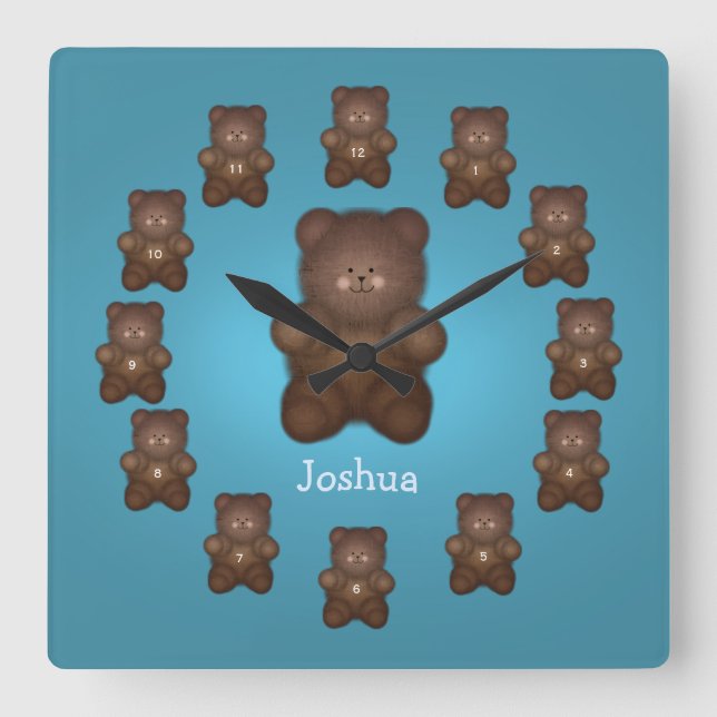 Personalised Brown Bear Wall Clock (Front)