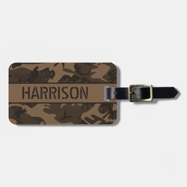 Personalised Brown Camo Luggage Tag (Front Horizontal)