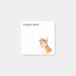 Personalised Brown Cat Kitten Purple Pink Floral Post-it Notes