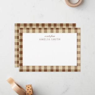 Personalised Brown coffee Gingham Notecard