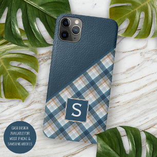 Personalised Brown Dark Blue Plaid Gingham Pattern Case-Mate iPhone Case