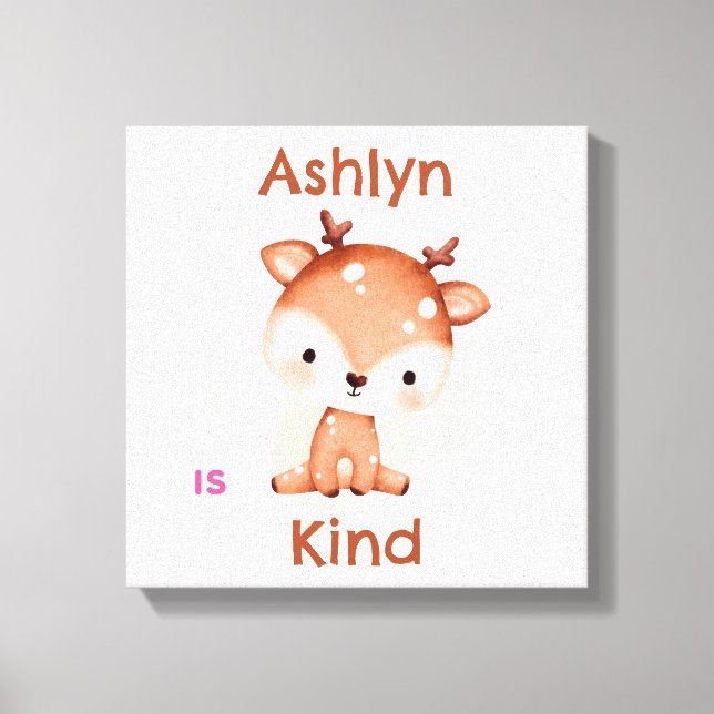 Personalised Brown Deer Kids Affirmation Nursery Canvas Print (Front)