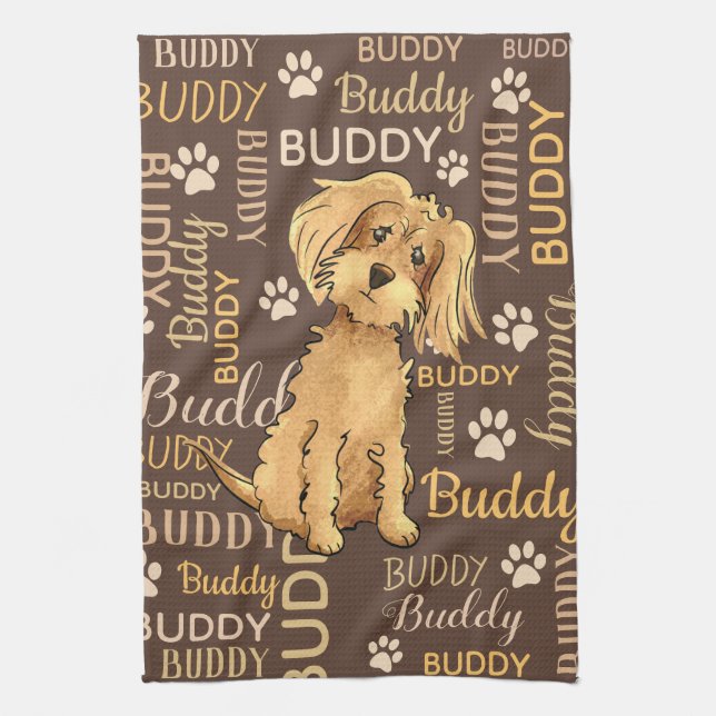 Personalised Brown Dog Tea Towel (Vertical)