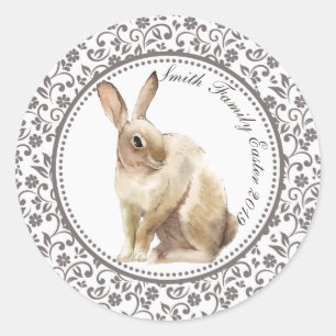 Personalised brown Easter Rabbit Classic Round Sticker