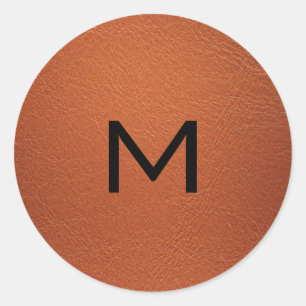Personalised Brown Elegant Leather Look  Classic Round Sticker