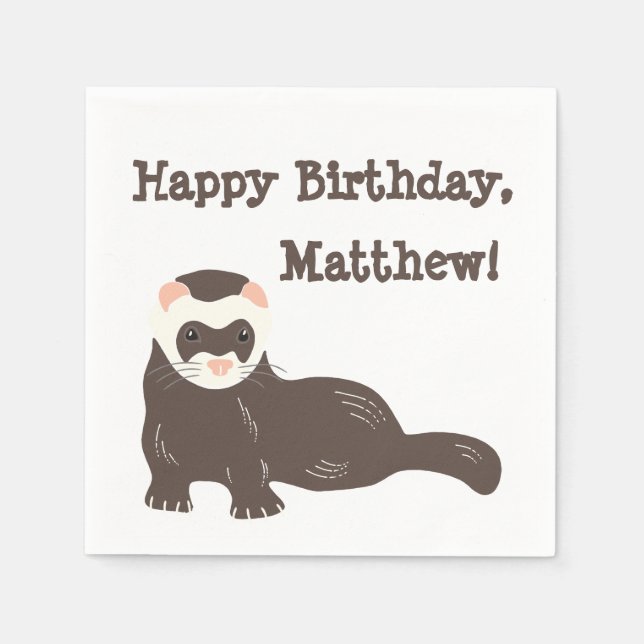 Personalised Brown Ferret Birthday Party Napkin (Front)
