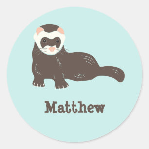 Personalised Brown Ferret Mint Green Classic Round Sticker