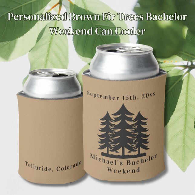 Personalised Brown Fir Trees Bachelor Weekend  Can Cooler (Creator Uploaded)