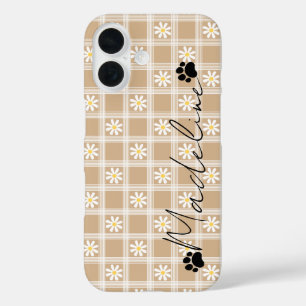 Personalised Brown Floral Plaid Phone Case Name