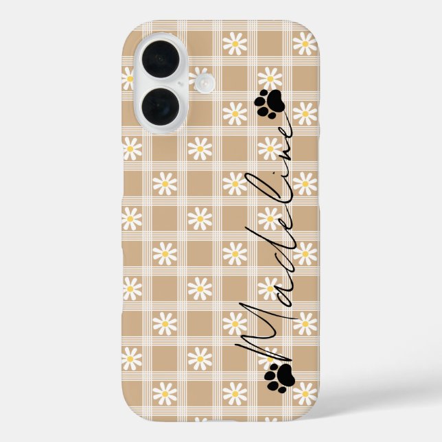 Personalised Brown Floral Plaid Phone Case Name (Back)
