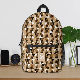 Personalised Brown Geometric Pattern Backpack
