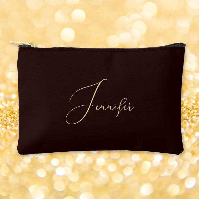 Personalised Brown Gold Monogram Makeup Cosmetic Accessory Pouch (Personalized Brown Gold Monogram Makeup Cosmetic Accessory Pouch)