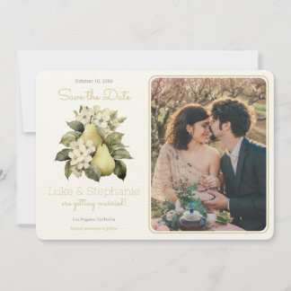 Personalised Brown Green Pear Photo Save The Date  Invitation