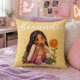Personalised Brown Hair Girl Name Cushion