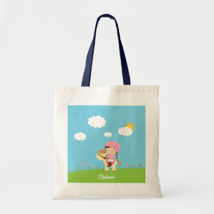 Personalised brown hair horse rider girl floral tote bag