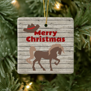 Personalised Brown Horse and Cowboy Hat Christmas Ceramic Ornament