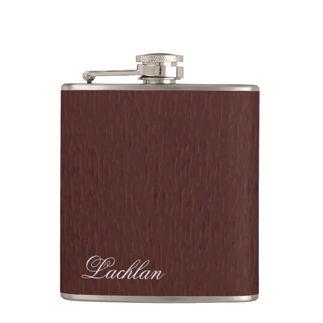 Personalised Brown Leather Faux Texture Flask (Front)