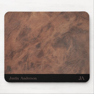 Personalised Brown Leather Mouse Mat with Initials