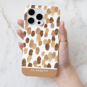 Personalised Brown Modern Watercolor Dot Pattern iPhone 15 Pro Max Case