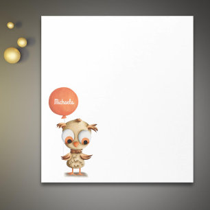 Personalised Brown Owl with Orange Balloon Notepad
