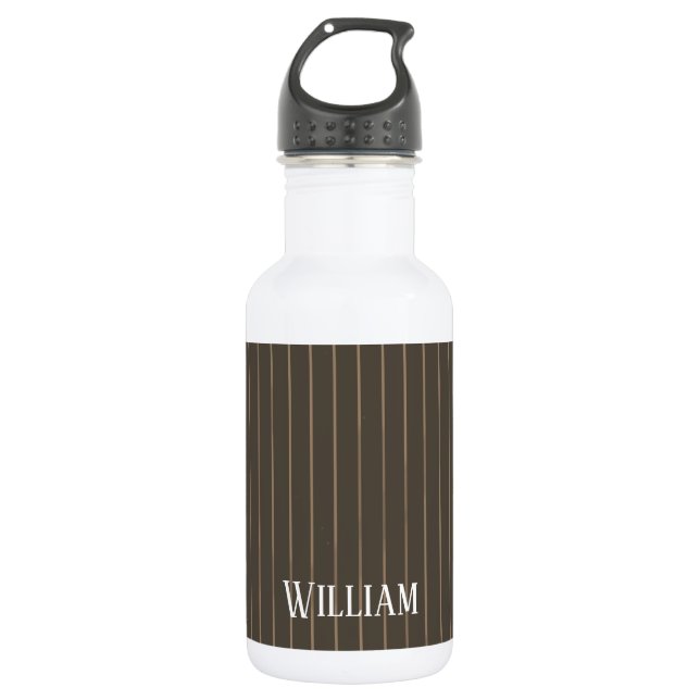 Personalised brown retro pinstripes 532 ml water bottle (Front)