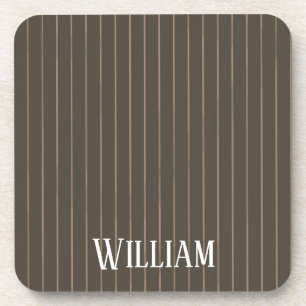 Personalised brown retro pinstripes coaster