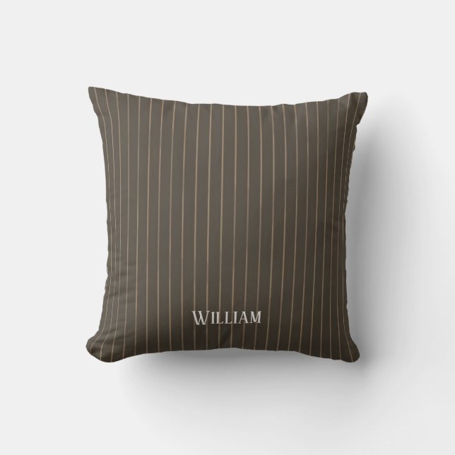 Personalised brown retro pinstripes cushion (Front)