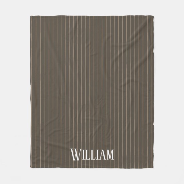 Personalised brown retro pinstripes fleece blanket (Front)