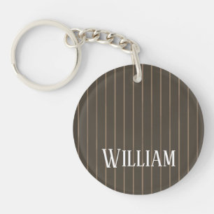Personalised brown retro pinstripes key ring