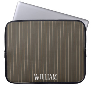 Personalised brown retro pinstripes laptop sleeve
