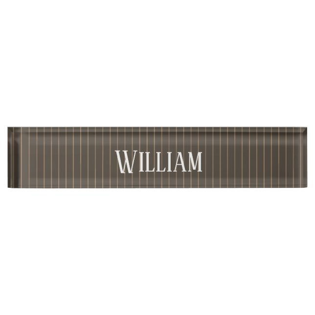Personalised brown retro pinstripes nameplate (Front)