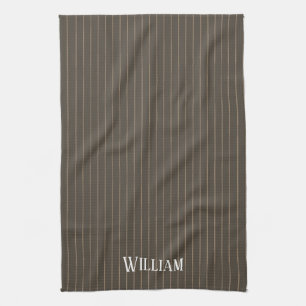 Personalised brown retro pinstripes tea towel