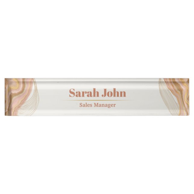 Personalised brown, rose & gold agate nameplate (Front)