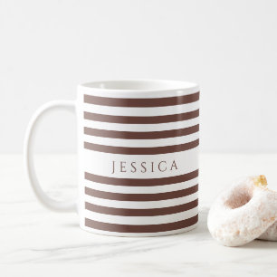 Personalised Brown Stripes Pattern Name Coffee Mug