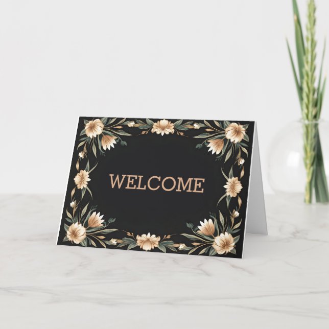 Personalised Brown Swirl Boarder Welcome Card (Front)