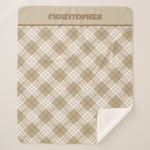 Personalised Brown Tan Beige Buffalo Plaid Boys Sherpa Blanket