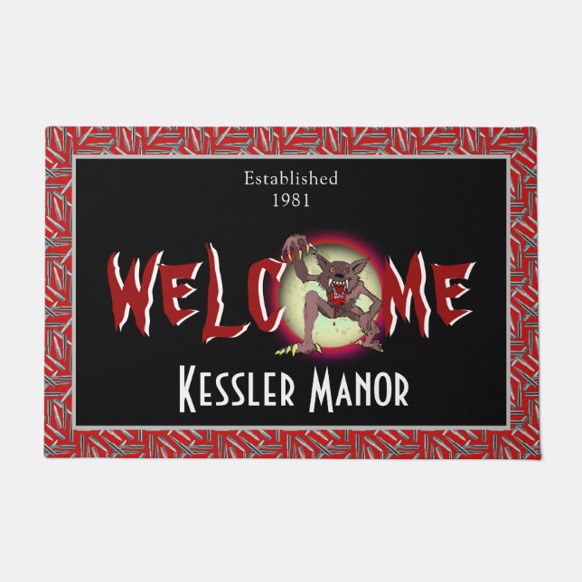 Personalised Brown Werewolf Full Moon Halloween Do Doormat (Front)