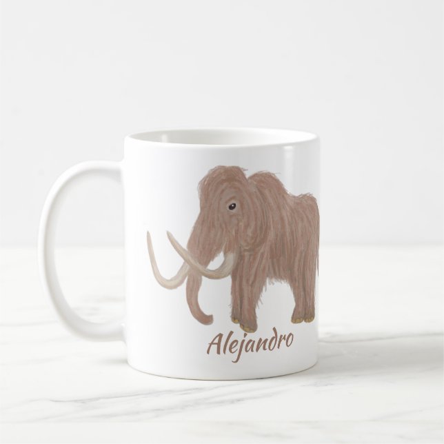 Personalised Brown Woolly Mammoth Illustration Coffee Mug (Left)