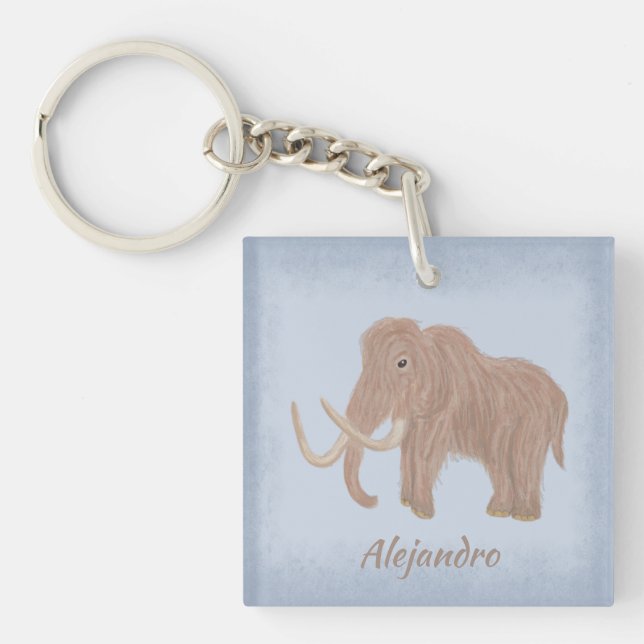 Personalised Brown Woolly Mammoth Illustration Key Ring (Front)