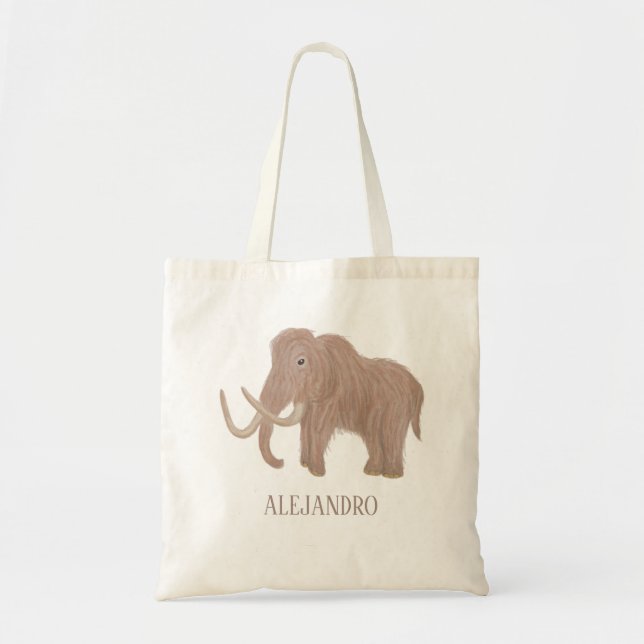 Personalised Brown Woolly Mammoth Illustration Tote Bag (Front)