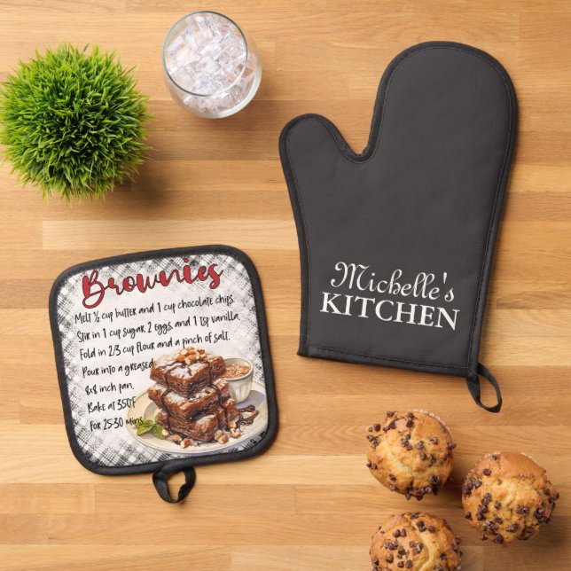 Personalised Brownies Baking Recipe Oven Mitt & Pot Holder Set (Top Down)
